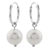 Zilveren oorringen met hanger, parel