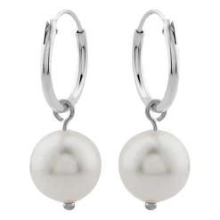 Zilveren oorringen met hanger, parel