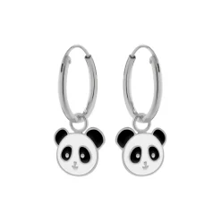 Zilveren oorringen met hanger, pandakop