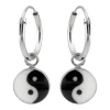 Zilveren oorringen met hanger, yin en yang