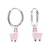 Zilveren oorringen met hanger, roze alpaca met glitter en hartjeszonnebril