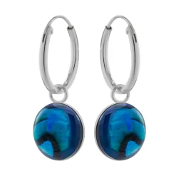 Zilveren oorringen met hanger, donkerblauwe abalone