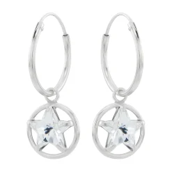 Zilveren oorringen met hanger, ster