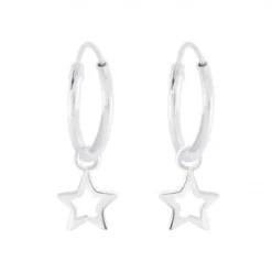 Zilveren oorringen met hanger, ster