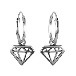 Zilveren oorringen met hanger, diamant