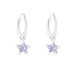 Zilveren oorringen met hanger, cubic zirkonia ster