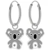 Zilveren oorringen met hanger, koala met kristal