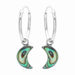 Zilveren oorringen met hanger, maanvormige abalone steen