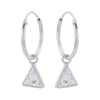 Zilveren oorringen met hanger, driehoekvormige cubic zirkonia steen kleur kristal