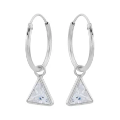 Zilveren oorringen met hanger, driehoekvormige cubic zirkonia steen kleur kristal