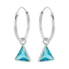 Zilveren oorringen met hanger, driehoekvormige cubic zirkonia steen kleur aqua marine