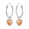 Zilveren oorringen met hanger, hartvormige cubic zirkonia steen kleur champagne