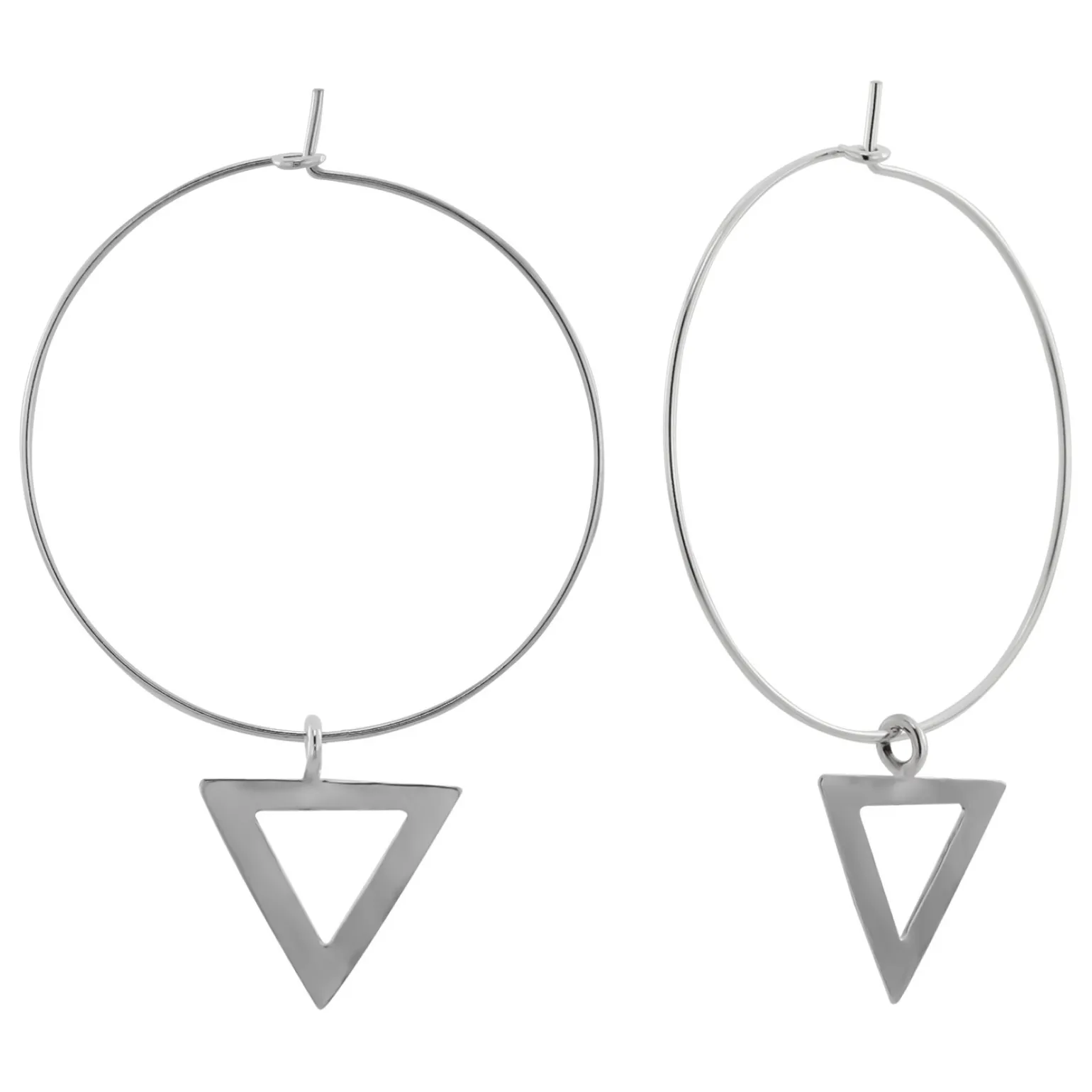 Zilveren oorringen met hanger, open driehoek