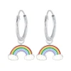 Zilveren oorringen met hanger, regenboog met wolkjes
