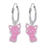 Zilveren oorringen met hanger, roze katjes