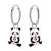 Zilveren oorringen met hanger, panda met ijsje
