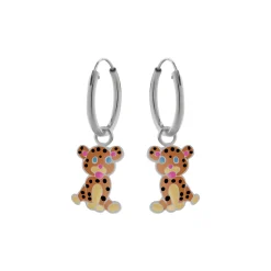 Zilveren oorringen met hanger, cheeta
