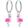 Zilveren oorringen met hanger, roze flamingo met kristal
