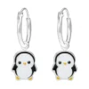 Zilveren oorringen met hanger, pinguïn