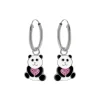 Zilveren oorringen met hanger, panda met roze hart met kristallen