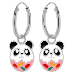 Zilveren oorringen met hanger, pandadonut