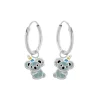 Zilveren oorringen met hanger, koala met hoorn