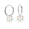 Zilveren oorringen met hanger, kattenhoofd met bril