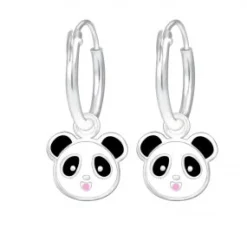 Zilveren oorringen met hanger, panda