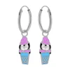 Zilveren oorringen met hanger, roze pinguïnijsje