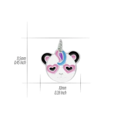 Zilveren oorringen met hanger, panda-eenhoorn met roze hartjesbril