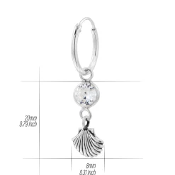 Zilveren oorringen met hanger, schelp en kristal