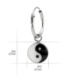 Zilveren oorringen met hanger, yin en yang