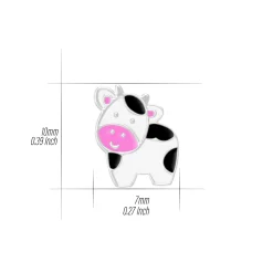 Zilveren oorringen met hanger, koe met roze snuit