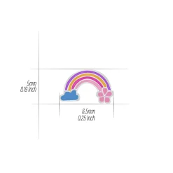 Zilveren oorringen met hanger, regenboog met bloemetje en wolkje