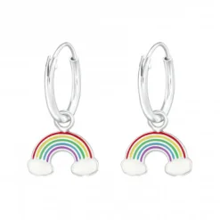 Zilveren oorringen met regenbooghanger