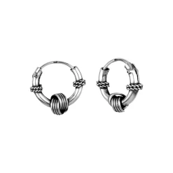 Zilveren oorringen 12mm, Bali hoops met ringetjes