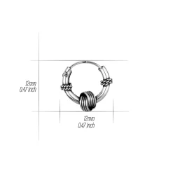 Zilveren oorringen 12mm, Bali hoops met ringetjes