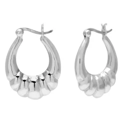 Zilveren oorringen, ovale hoops met patroon