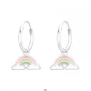Zilveren oorringen, regenboog met pastel kleuren