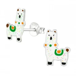 Zilveren oorsteker glitter alpaca’s