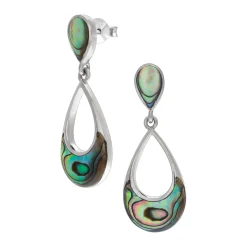 Zilveren oorsteker met hanger, opengewerkte druppel met Abalone steen