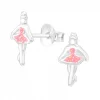Zilveren oorstekers, ballerina met roze glitterjurkje