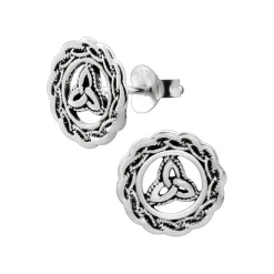 Zilveren oorstekers, bewerkte cirkel met triquetra