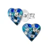 Zilveren oorstekers, blauw hartje met kristallen