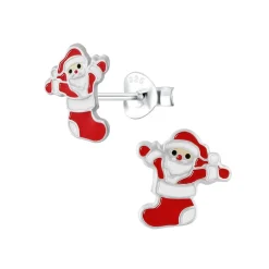 Zilveren oorstekers, blije kerstman uit sok