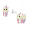 Zilveren oorstekers, cupcake met kat