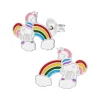 Zilveren oorstekers, eenhoorn met regenboog en wolkjes