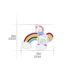 Zilveren oorstekers, eenhoorn met regenboog en wolkjes