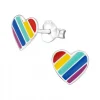 Zilveren oorstekers, hart in regenboogkleuren