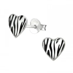 Zilveren oorstekers, hart zebraprint